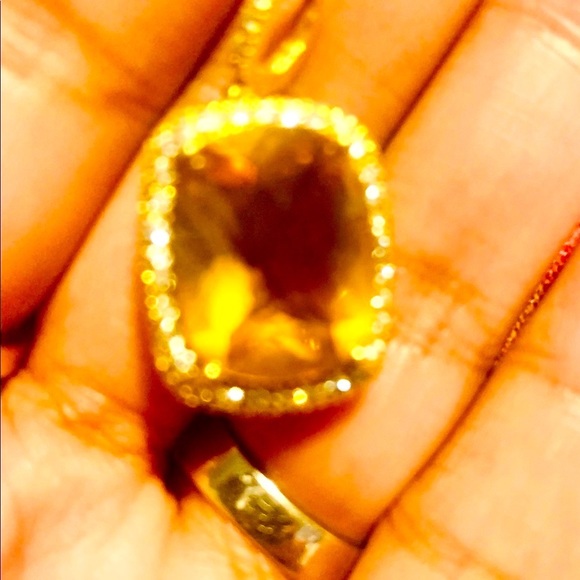 19k solid yellow gold diamonds and natural citrine pendant - Picture 2 of 5